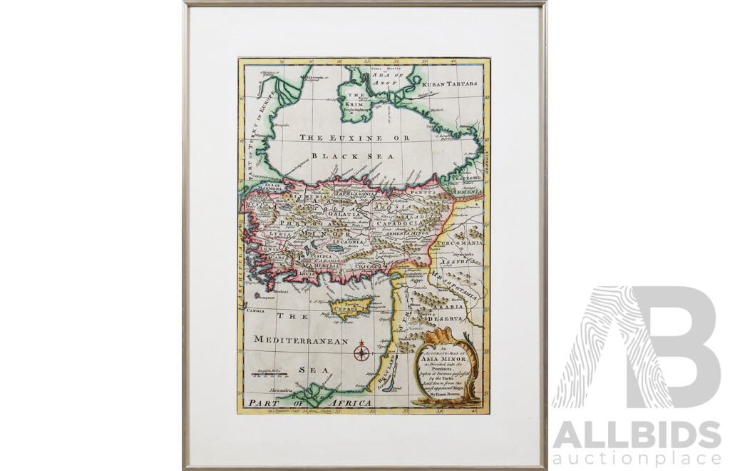 Two Framed Antique Hand-Coloured Maps - Turkey & Cyprus, Emanuel Bowen & Cluverius (2)