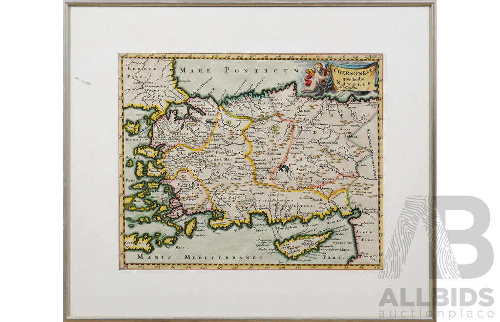 Two Framed Antique Hand-Coloured Maps - Turkey & Cyprus, Emanuel Bowen & Cluverius (2)
