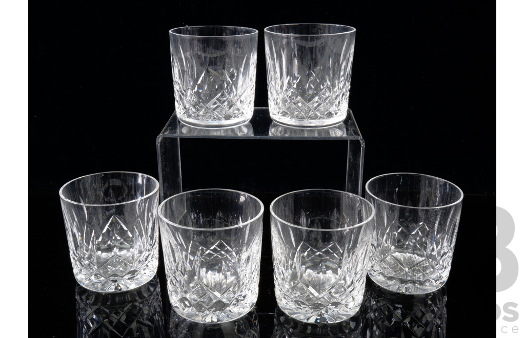 Set Six Waterford Crystal Whisky Tumblers in Classic Lismore Pattern