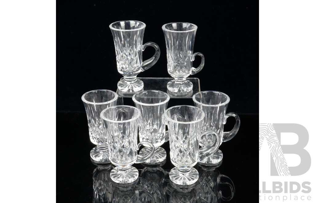 Set Seven Waterford Crystal Irish Coffee Mugs in Classic Lismore Pattern