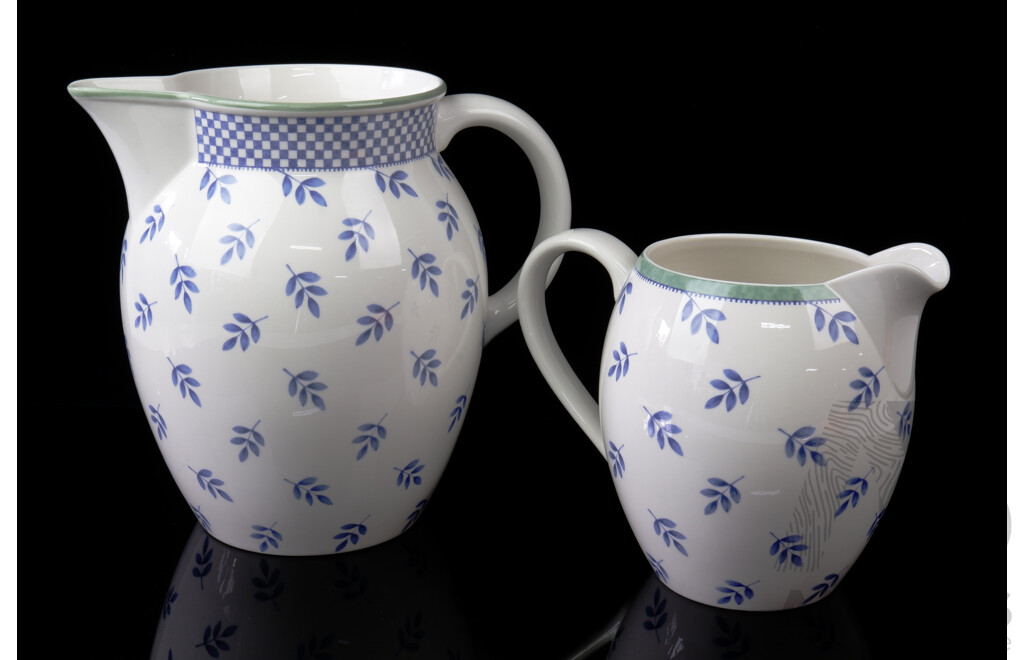 Large Villeroy & Boch Porcelain Water Pitcher Along with Smaller Jug, Both in Switch 3 Pattern