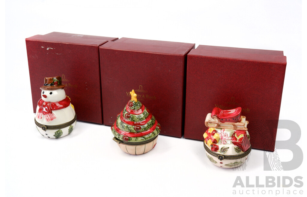 Collection Three Villeroy & Boch Porcelain Christmas Tree Ornaments in Original Boxes