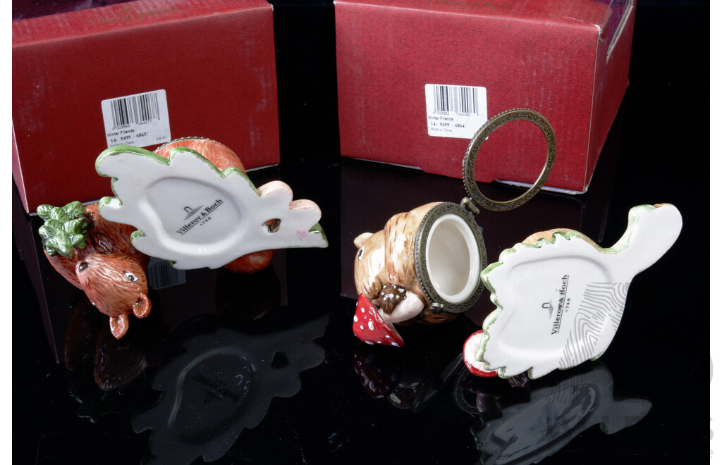 Collection Two Villeroy & Boch Porcelain Squirrel Christmas Tree Ornaments in Original Boxes