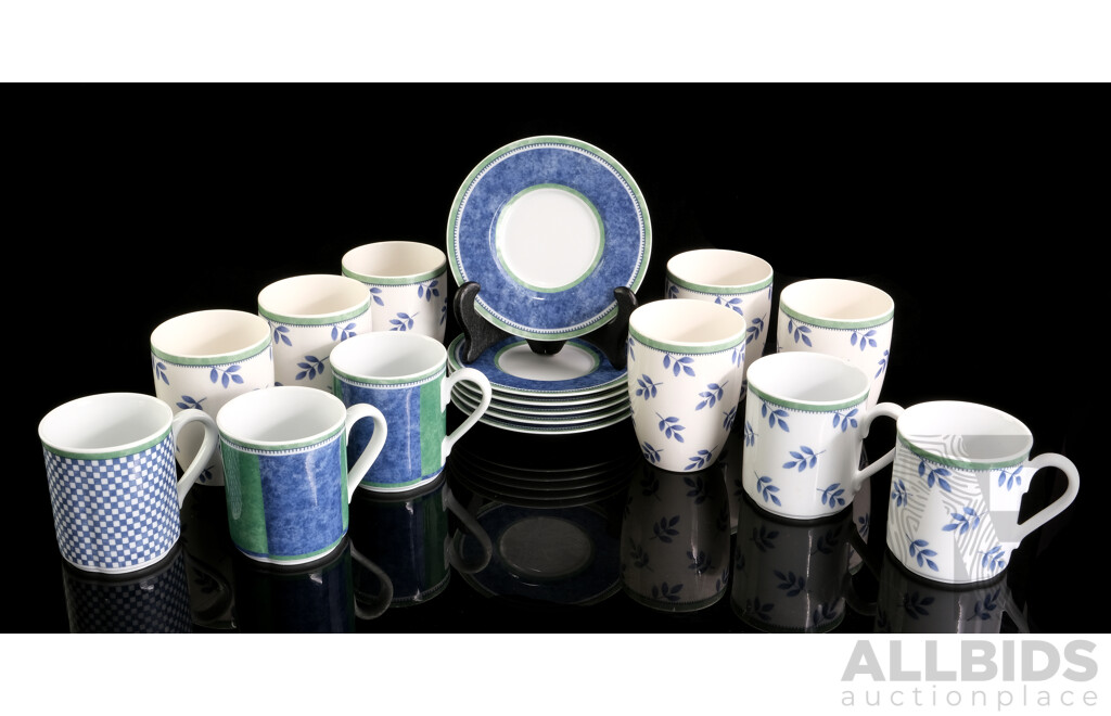 Collection Villeroy & Boch Porcelain in Switch 3 Mix N Match Pattern Comprising Set Six Cofee Mugs and Saucers & Set Six Beaker Cups
