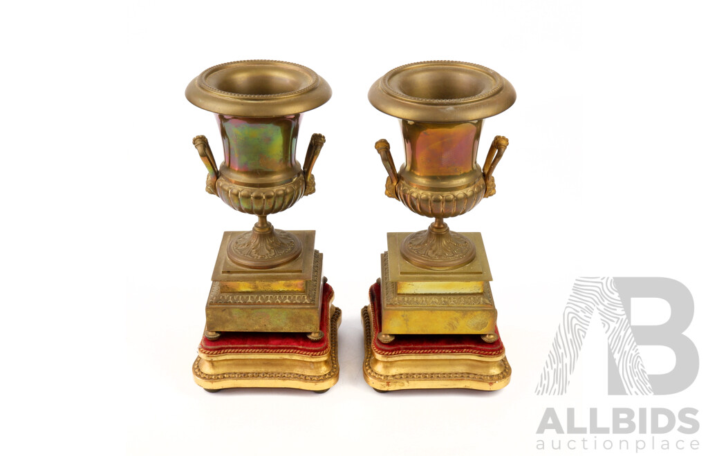 Antique Pair Ormolu Urns on Giltwood Stands
