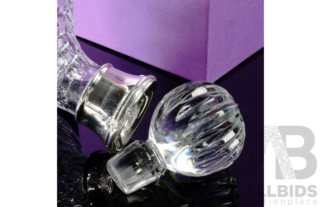 Brierley Hill British Handcrafted Crystal Westminster Brandy Decanter with Sterling Silver Collar, in Original Box