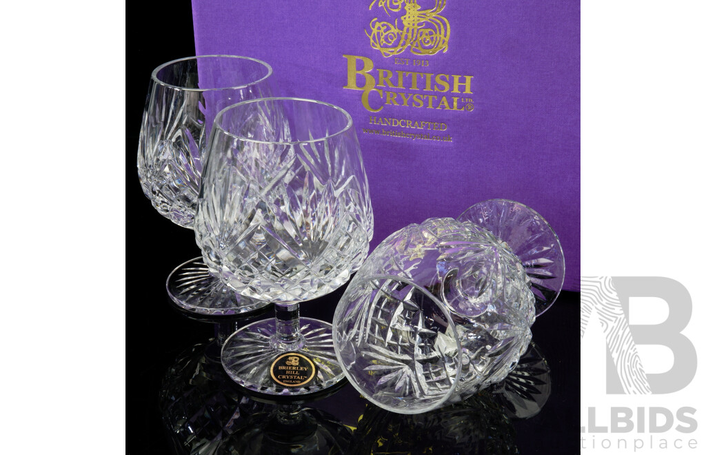 Set Six Brierley Hill British Handcrafted Crystal in Westminster Pattern 12 Oz Brandy Balloons in Original Box