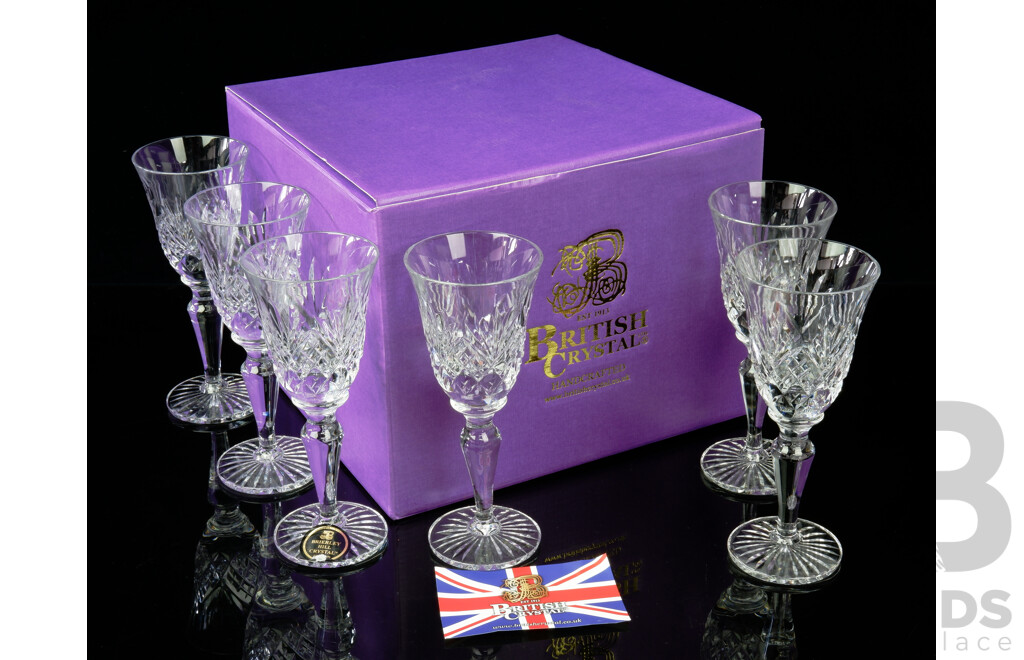 Set Six Brierley Hill British Handcrafted Crystal in Westminster Pattern Port Glasses in Original Box