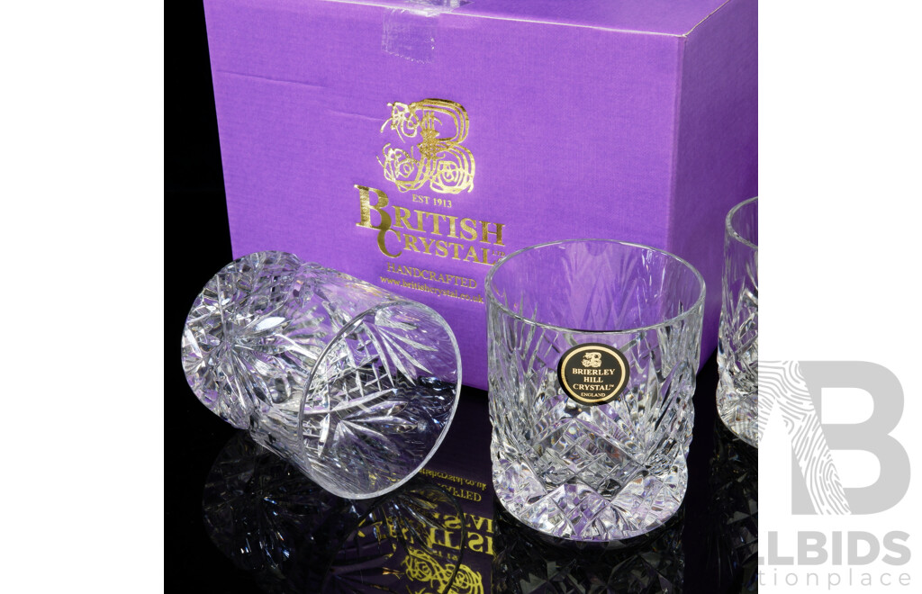 Set Six Brierley Hill British Handcrafted Crystal in Westminster Pattern Tumblers in Original Box