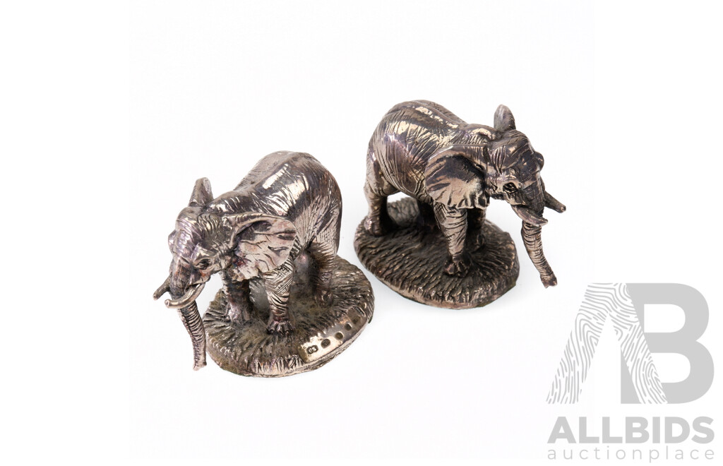 Pair Sterling Silver Elephant Figures