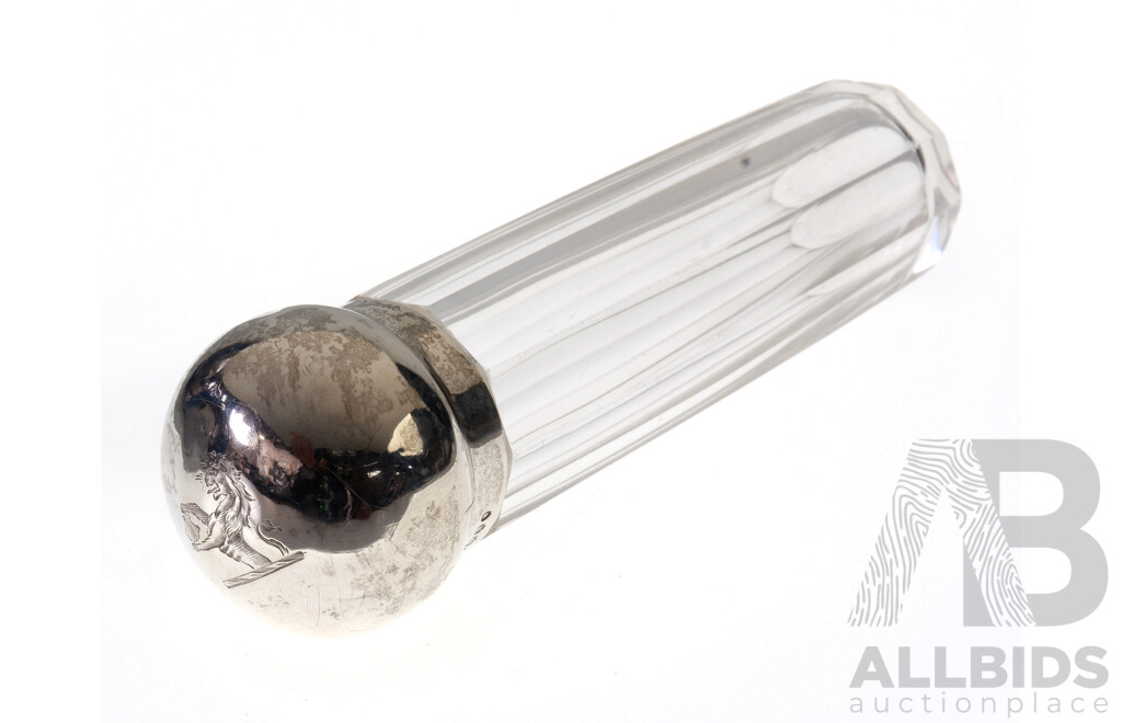 Antique  Crystal Vial with Sterling Silver Lid with Engraved Monogram to Top, London 1888