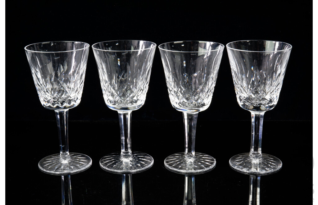 Set Four Waterford Crystal Wine Glasses in Classic Lismore Pattern