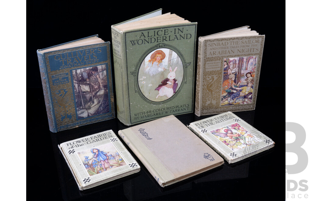 Collection Antique & Vintage Classic Childrens Books Including Arabian Nights 1919, Alice in Wonderland, Gullivers Travels and More