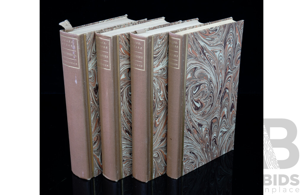 Volumes I to IV, Shakespeares Works, Nosuch Press, 1954, Cloth Bound Hardcovers with Marbled Boards