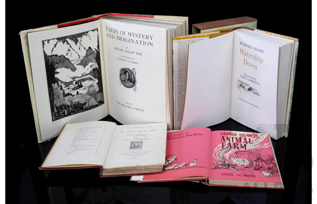 Collection Vintage Classic Tragic Literature Comprising Watership Down, Animal Farm, Tales of Mystery & Imagination and Dr Jeckyll and Mr Hyde