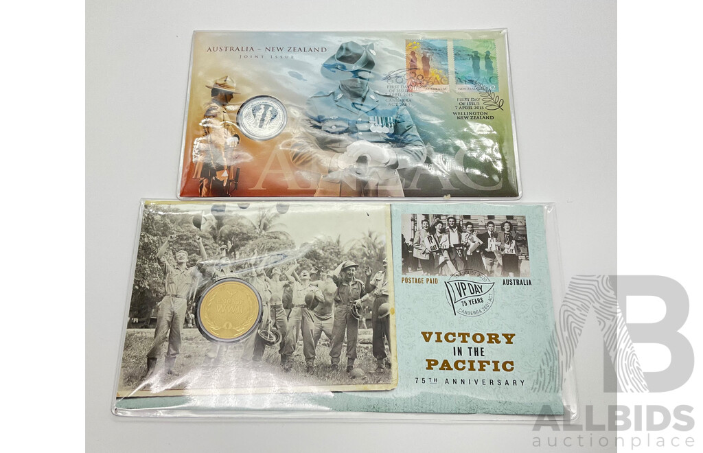 Australian PNC and Carded Coins, 2020 One Dollar - 75th Annivesary of Victory in the Pacific and 2015 Australia/New Zealand Joint Issue NZ Fifty Cent Coin PNC