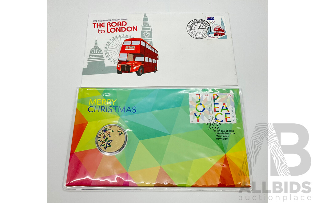 Australian 2022 One Dollar Merry Christmas PNC and 2012 Road to London First Day Cover