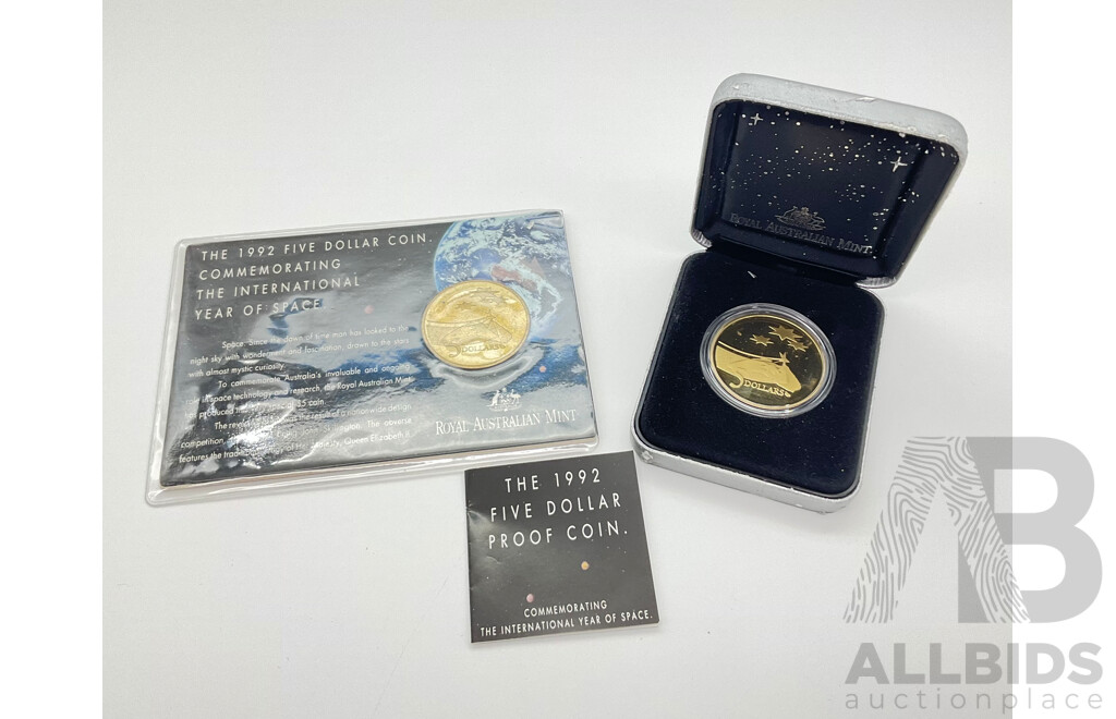 Australian RAM 1992 Five Dollar Proof and Carded Coin - International Year of Space