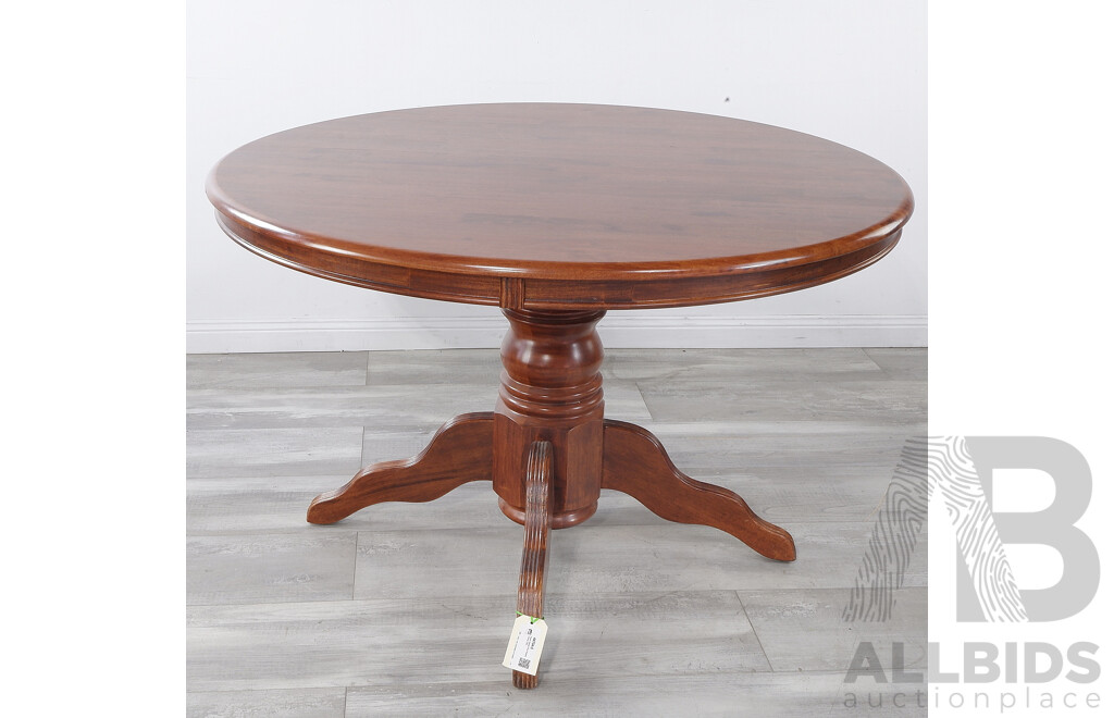 Round Stained Pine Pedestal Dining Table