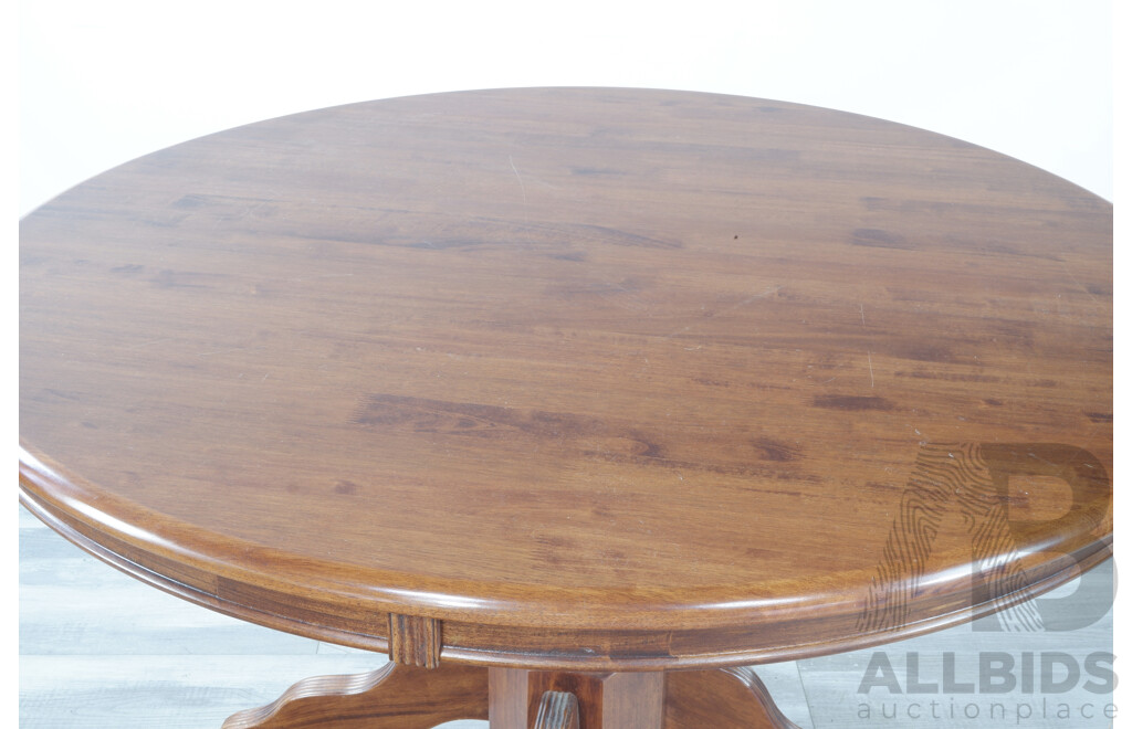 Round Stained Pine Pedestal Dining Table