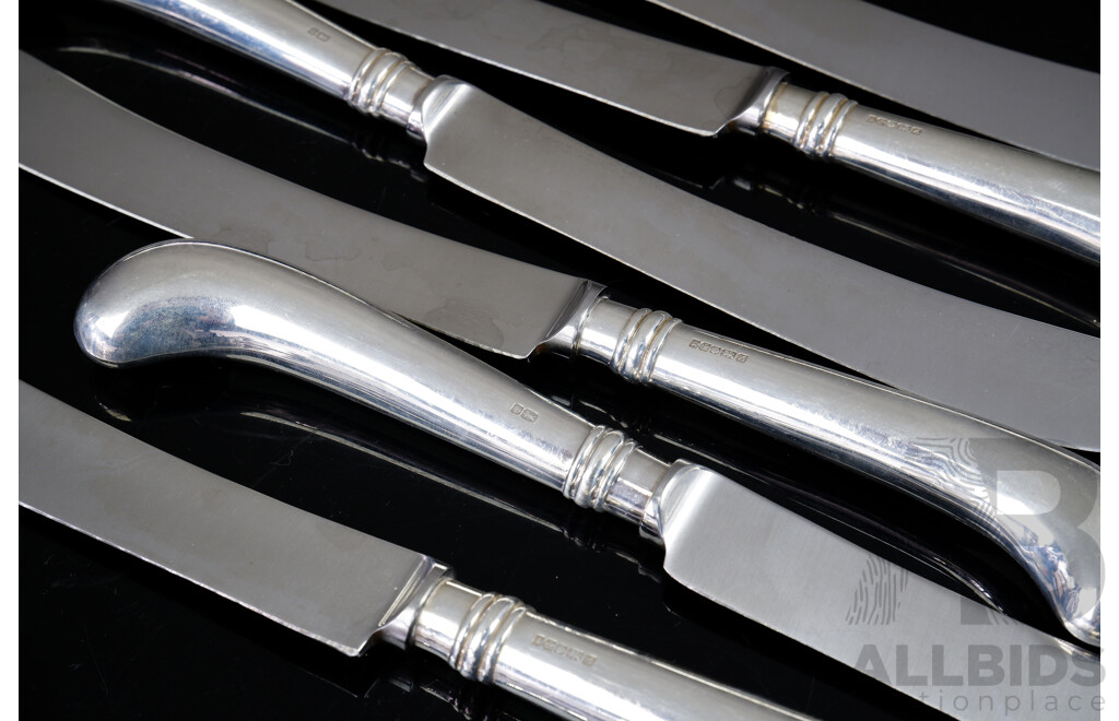 Set Six Sterling Silver Entree Knives, Sheffield 1997 by Argentum LTD