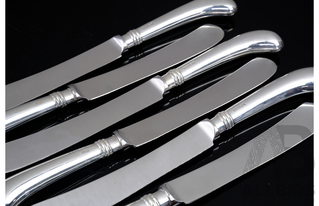 Set Six Sterling Silver Entree Knives, Sheffield 1997 by Argentum LTD