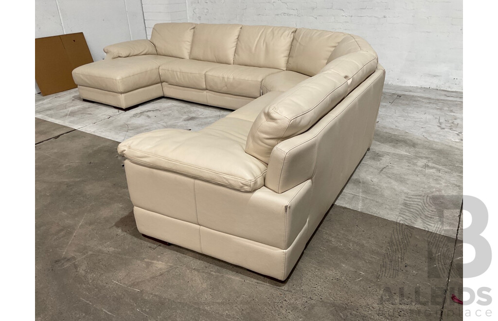 Park Avenue 5 Seat Leather Modular Sofa, Cream - ORP$4256