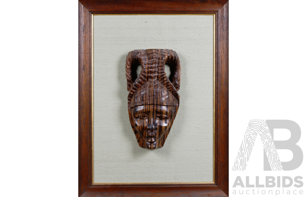 Vintage South East Asian Macassar Ebony Bust in Oak Frame, Framed 63 by 48cm 