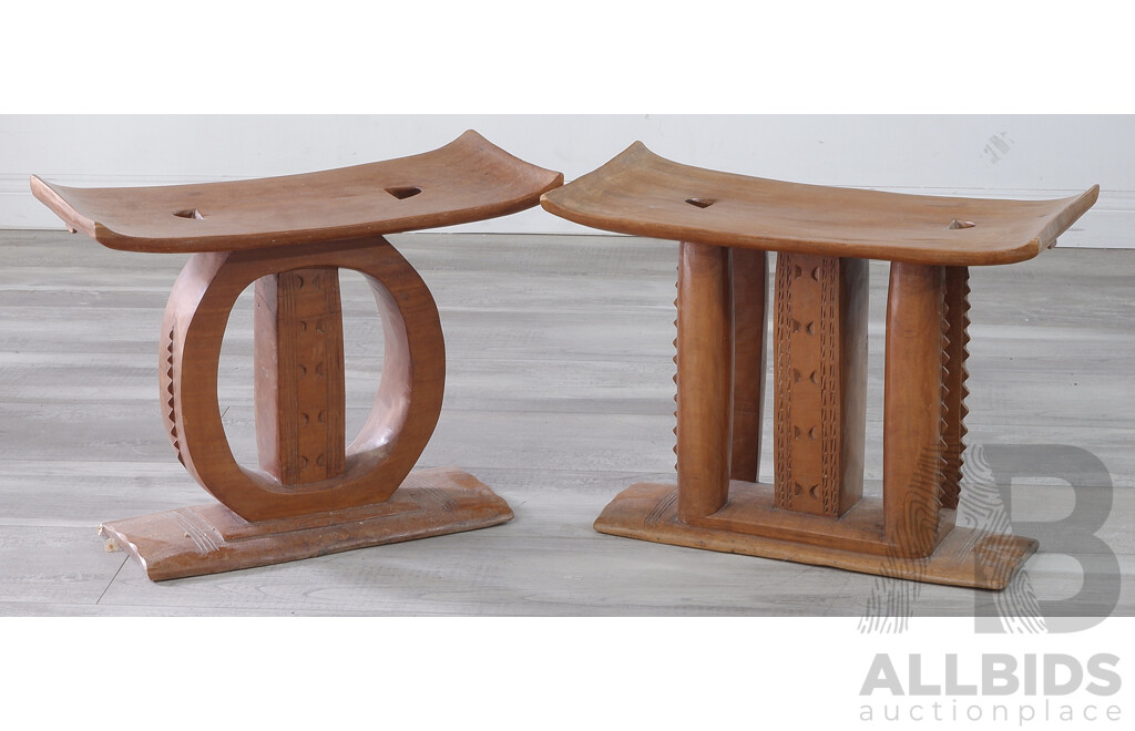 Near Pair of Vintage Ashanti Stools, Ghana 