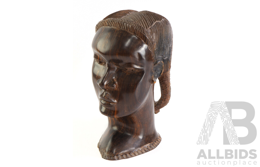 Large Vintage Carved Macassar Ebony Bust