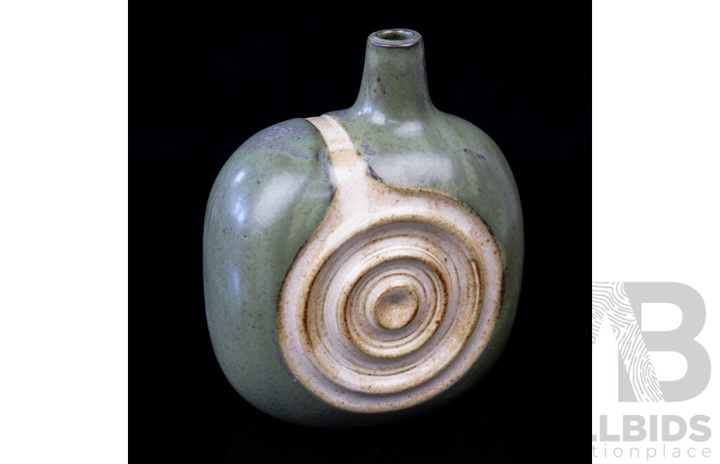 Vintage Japanese Iwatsuki Glazed Ceramic Vase with Original Label to Base