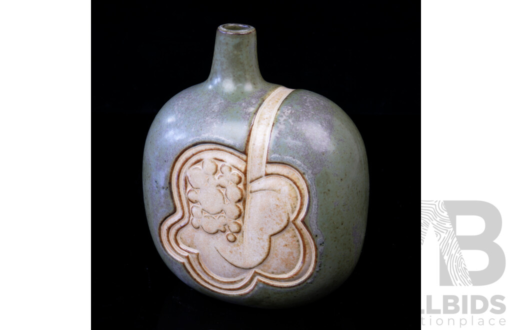 Vintage Japanese Iwatsuki Glazed Ceramic Vase with Original Label to Base
