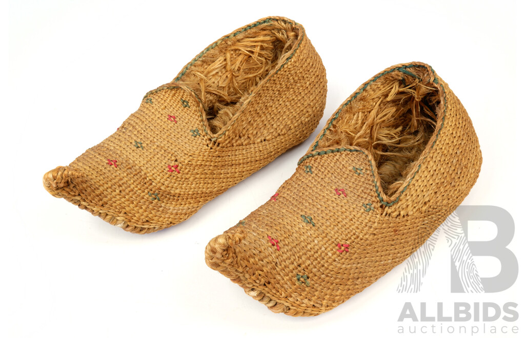 Pair of Vintage Egyptian Woven Natural Fibre Shoes