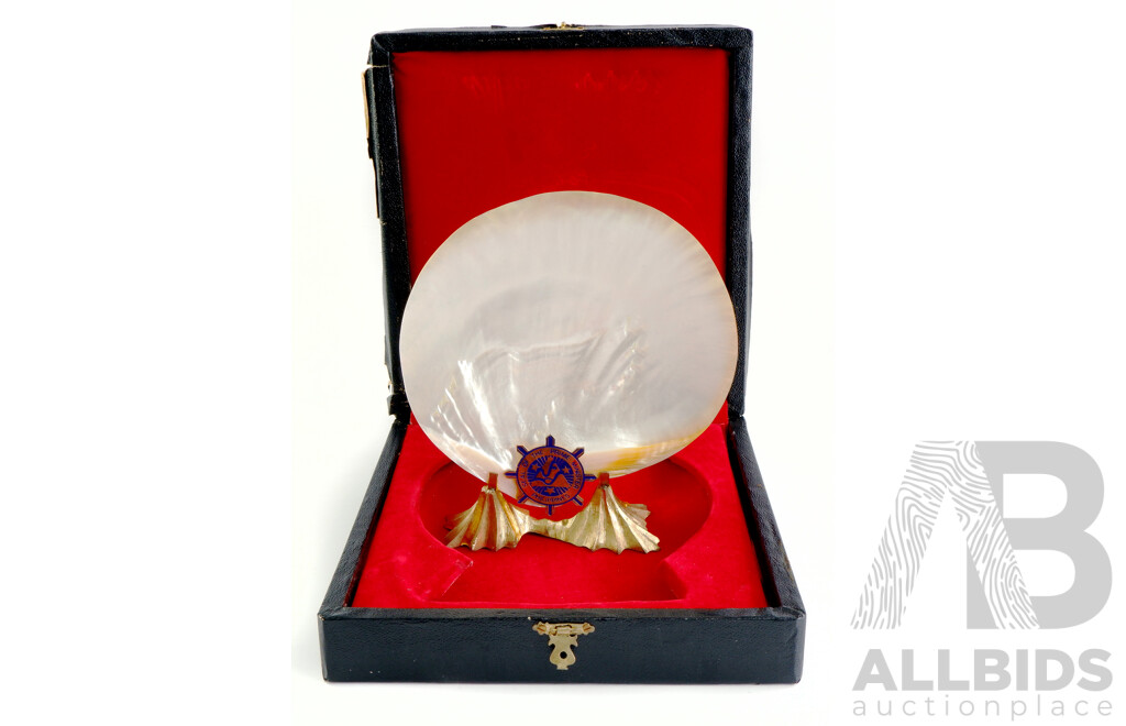 Vintage Mounted Mother of Pearl Shell with Seal of the Prime Minister of philippines Plaque, in Presentation box