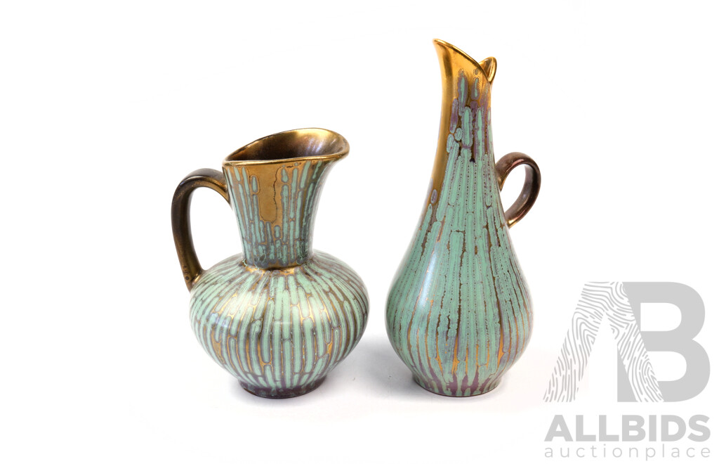 Two Vintage West German Glazed Ceramic Vases