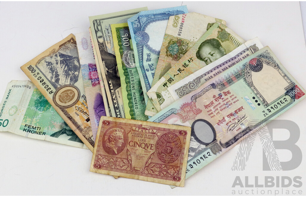Collection of Paper Bank Notes From USA, China, Nepal and More