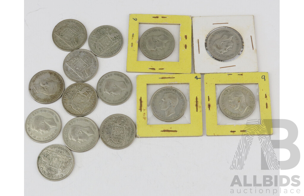 Australian KGVI Florins Including 1946, 1947, 1951 Commemorative and More .500 Silver(14)