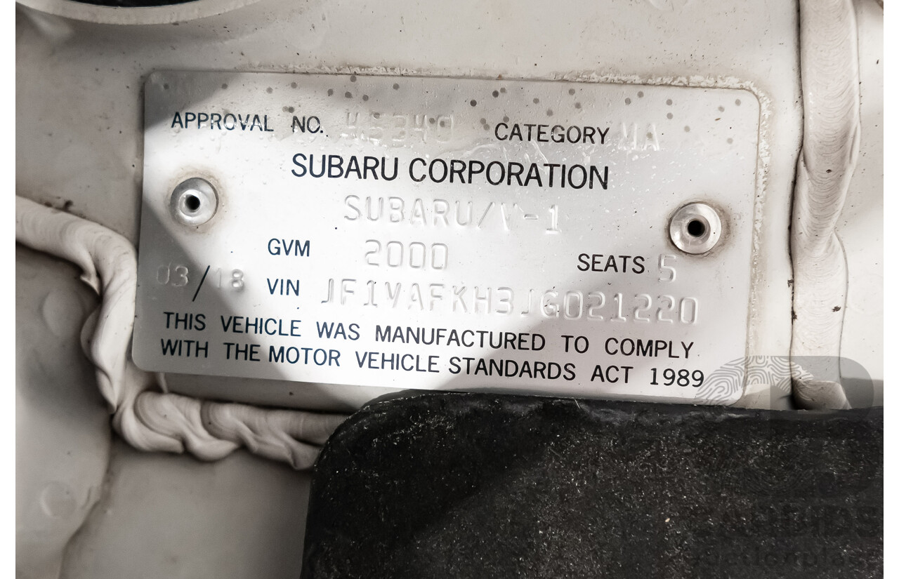 3/2018 Subaru WRX STi (AWD) VA MY18 4d Sedan Crystal White Pearl Turbo 2.5L