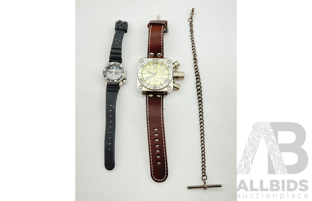 Two Costume Watches Marked Seiko and Verve with Chain and T Bar
