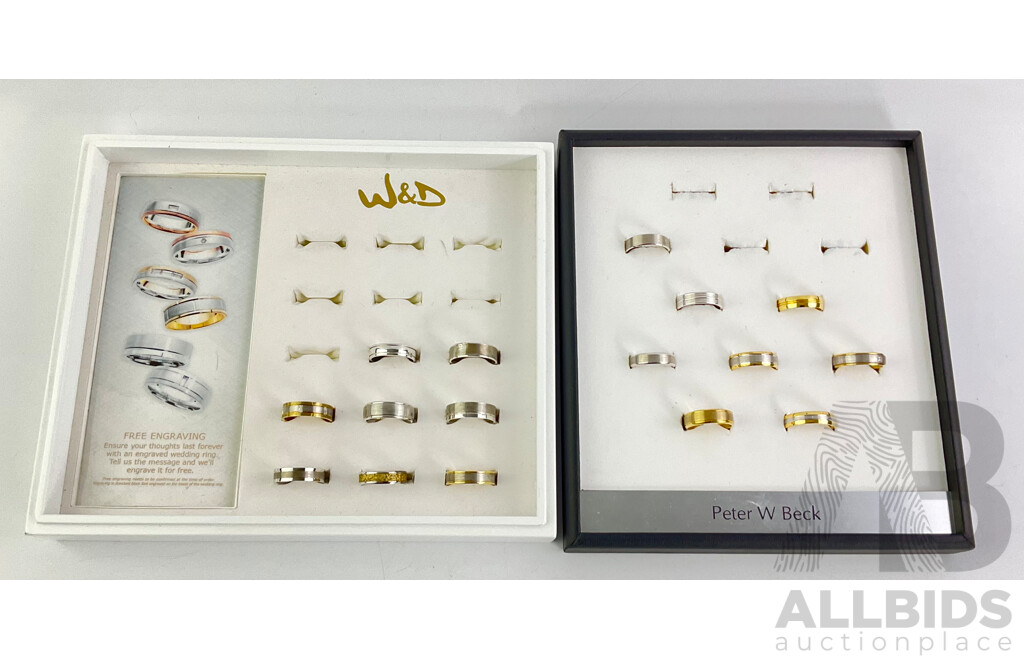 Collection of Peter W Beck and W&D Sterling Silver and Base Metal Display Rings - Various Sizes