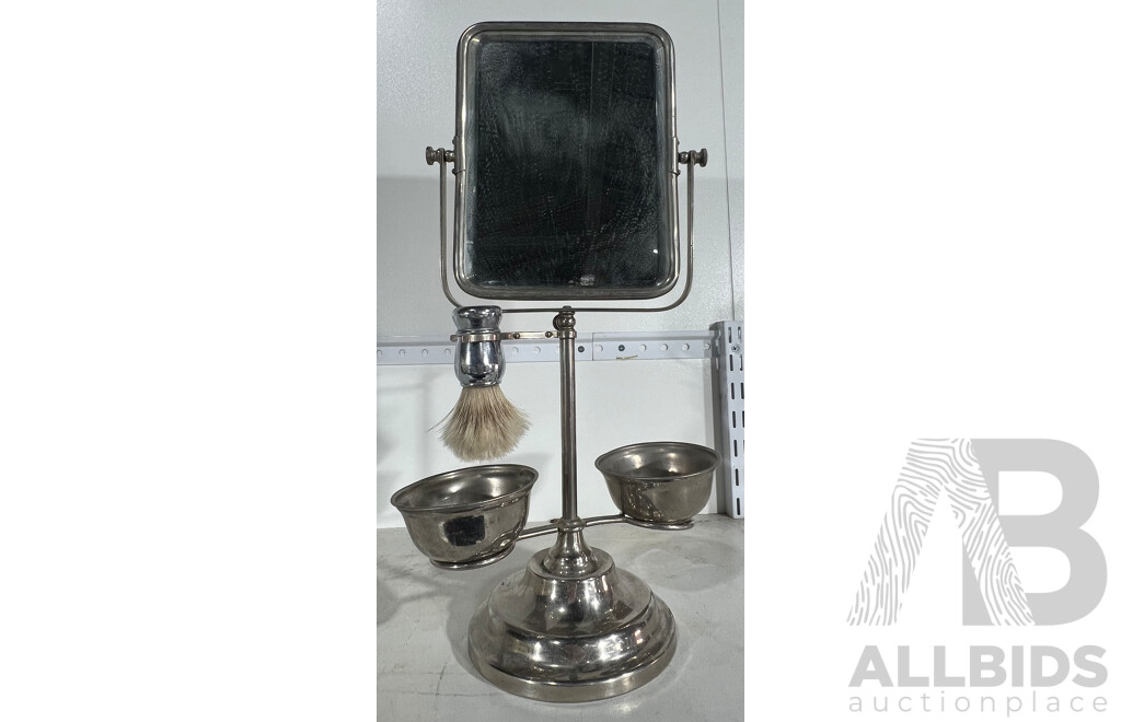 Vintage Steel Adjustable Shaving Mirror with Shaving Brush