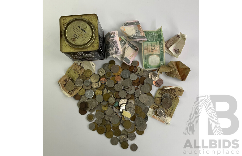 Collection of International Coins and Bank Notes Including Australia, Hong Kong, Greece, France and More - 1.5 Kilos