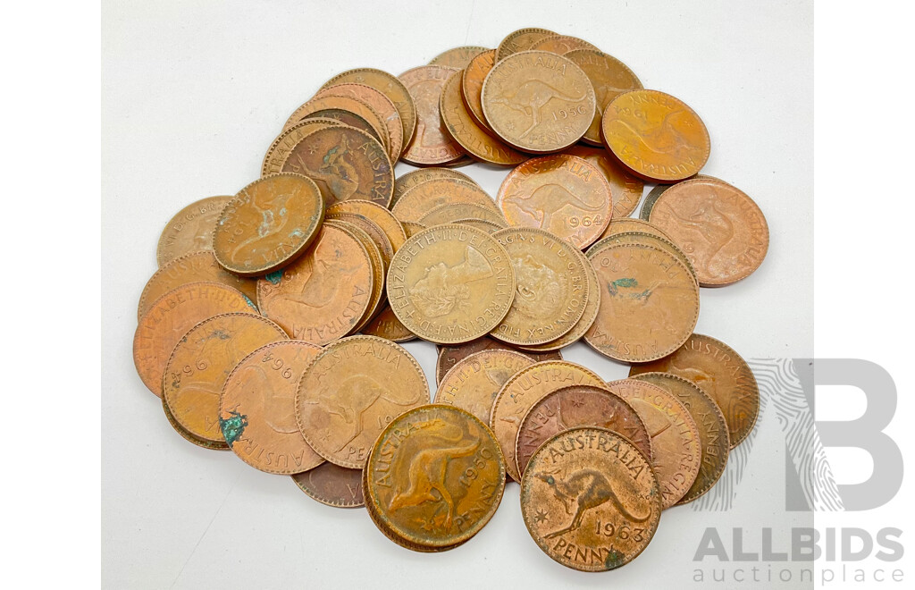 Australian KGVI Pennies Including Years 1945, 1962, 1964 - 560 Grams
