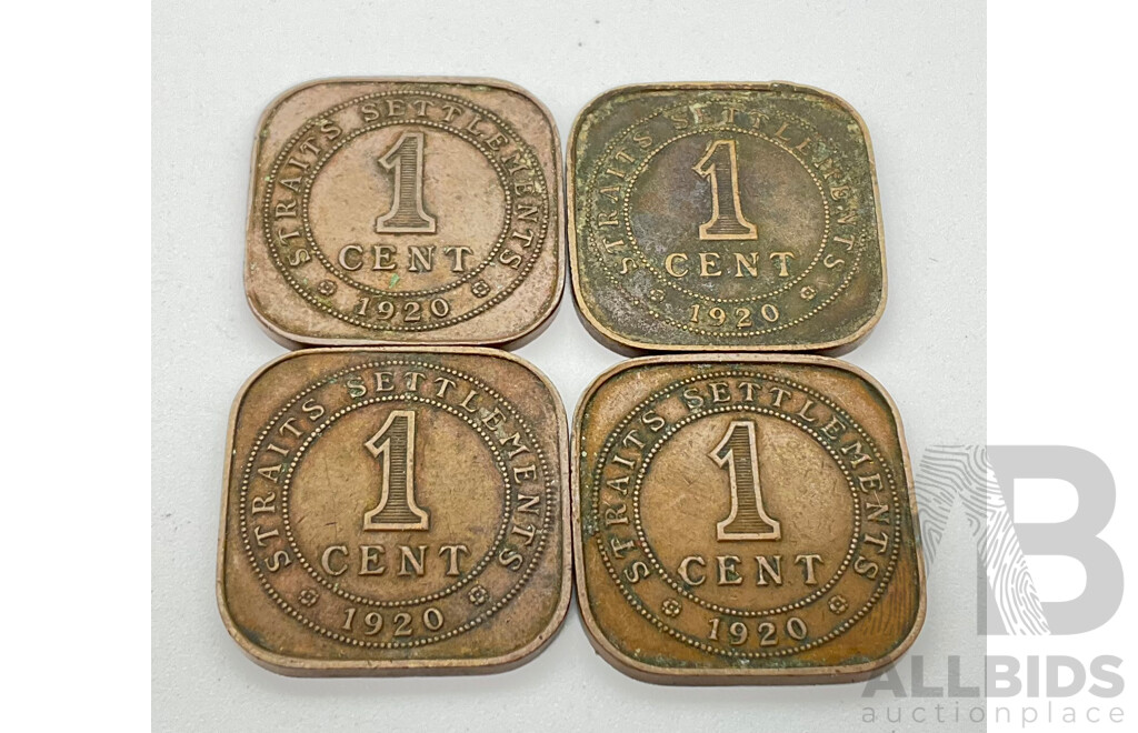 India/Straits Settlements 1920 One Cent Coins (4)