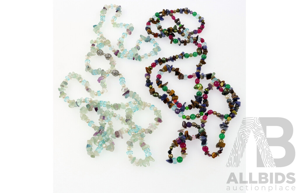 Pretty Pastel Natural Gemstone Necklace & Vibrant Coloured Natural Gemstone Necklace, Each 110cm Long