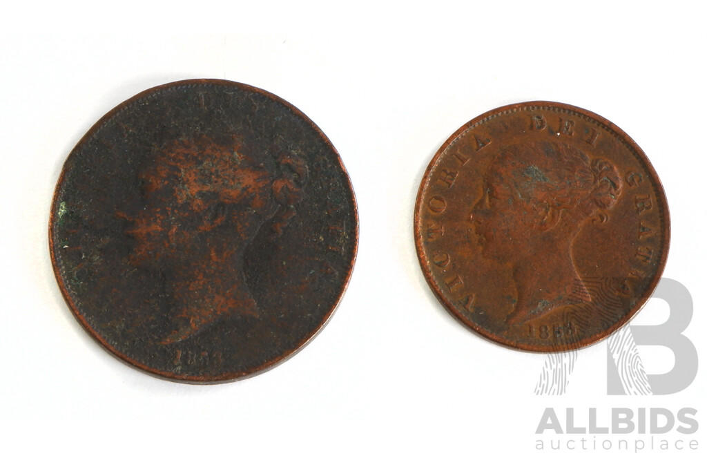 United Kingdom Queen Victoria 1853 Penny and Half Penny