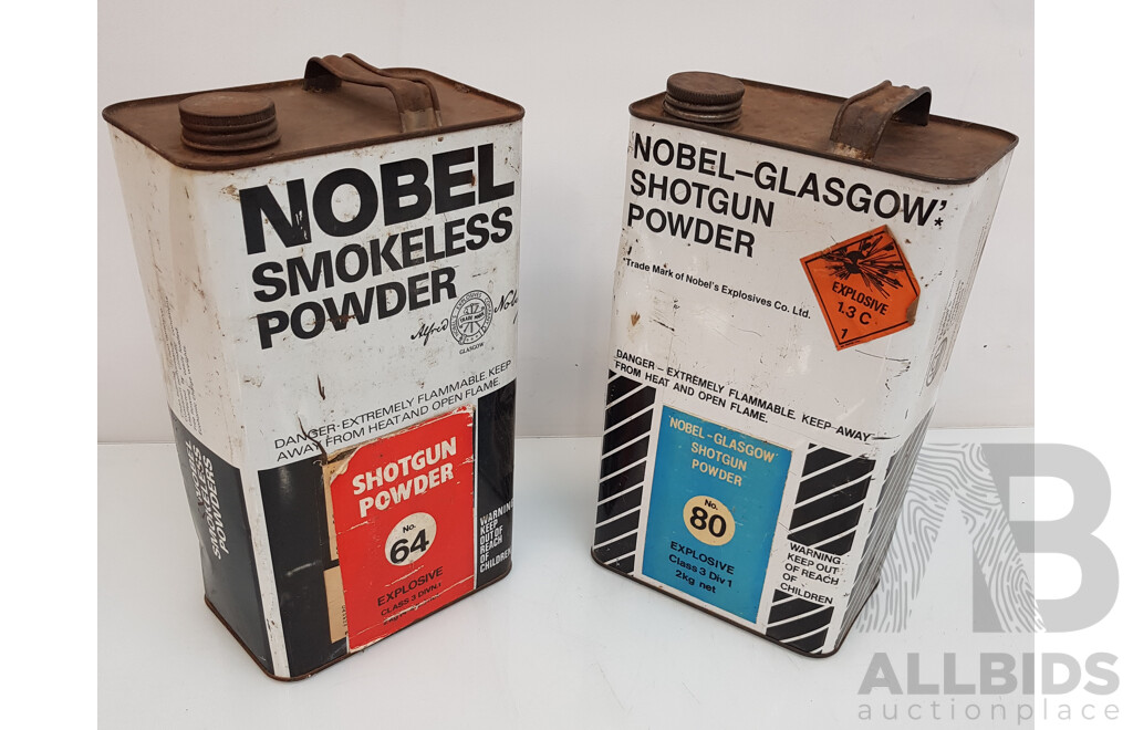 Nobel Smokeless Powder and Shotgun Powder Tins