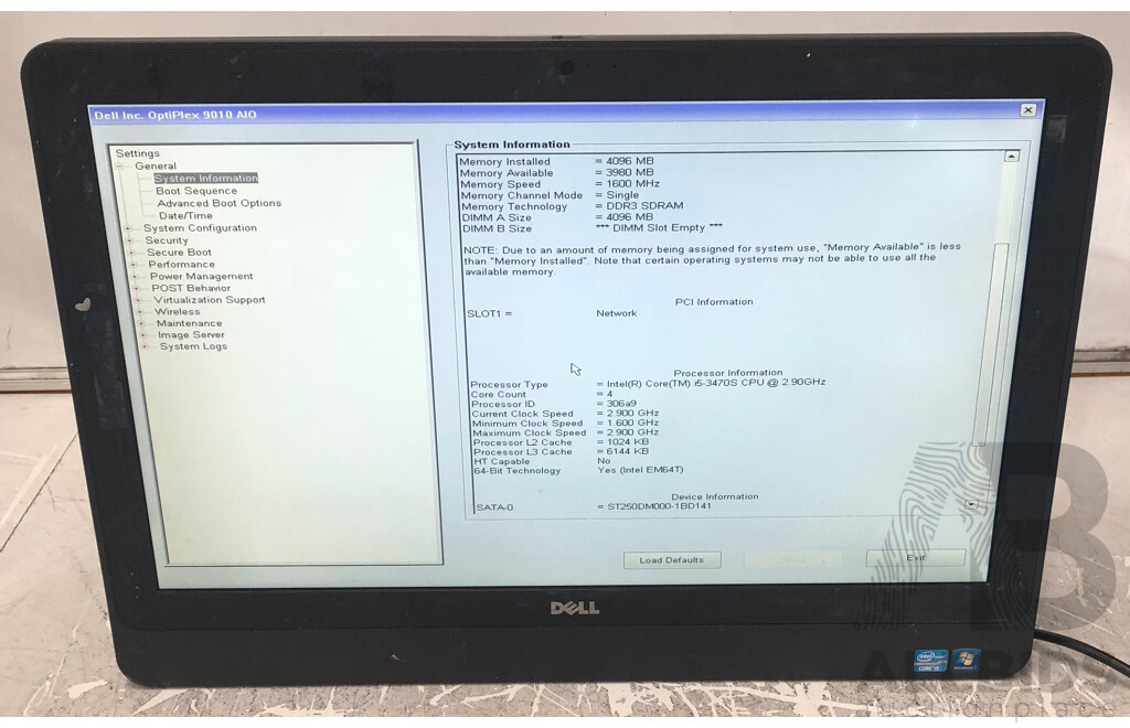 Dell OptiPlex 9010 AIO Intel Core i5 (3470S) 2.90GHz 4-Core CPU 23-Inch All-in-One Computer