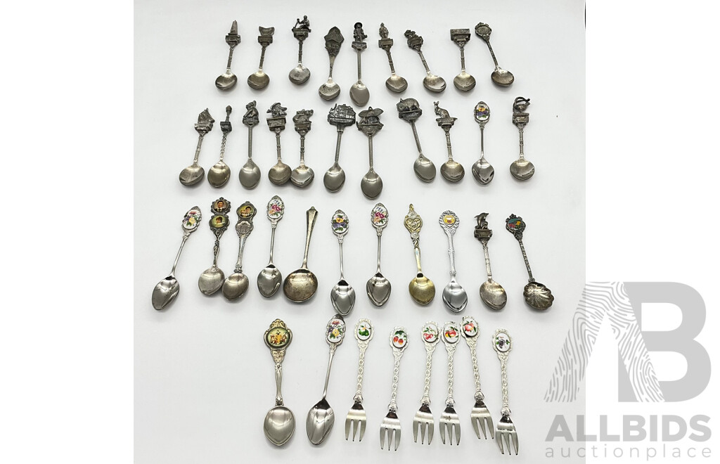 Large Collection of Australian and International Collector Spoons and Forks Including Charles and Diana, Disney, Canada and More (39)
