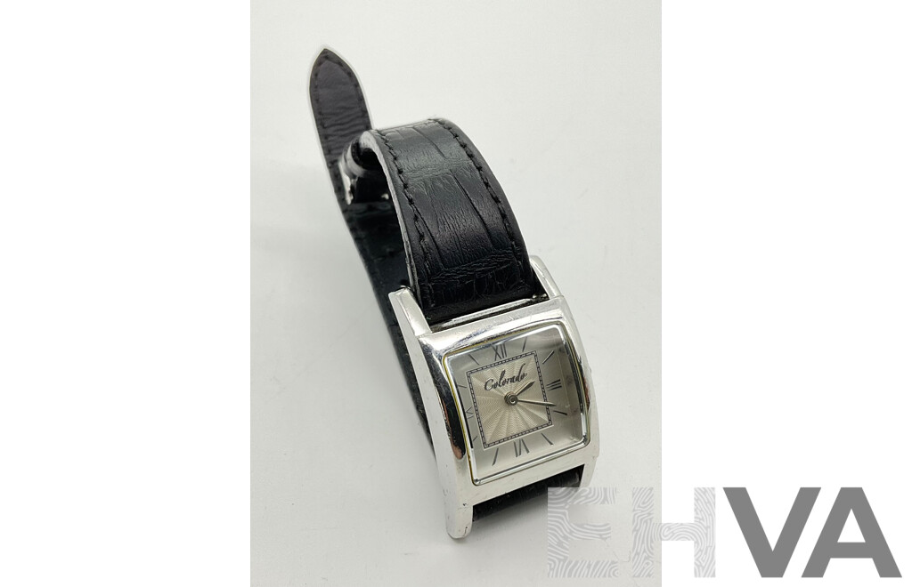Colorado Chrome Case Wrist Watch with Leather Band